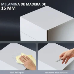 Mesita de noche Aura Homcom luz LED con 3 cajones blanco 60x40x35 cm