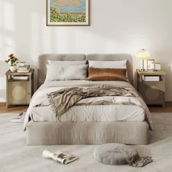 Mesita de noche Bali Homcom 1 estante abierto + 1 compartimento natural 55x40x35 cm