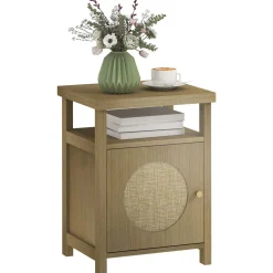 Mesita de noche Bali Homcom 1 estante abierto + 1 compartimento natural 55x40x35 cm
