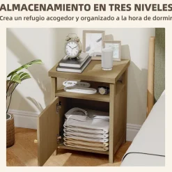 Mesita de noche Bali Homcom 1 estante abierto + 1 compartimento natural 55x40x35 cm