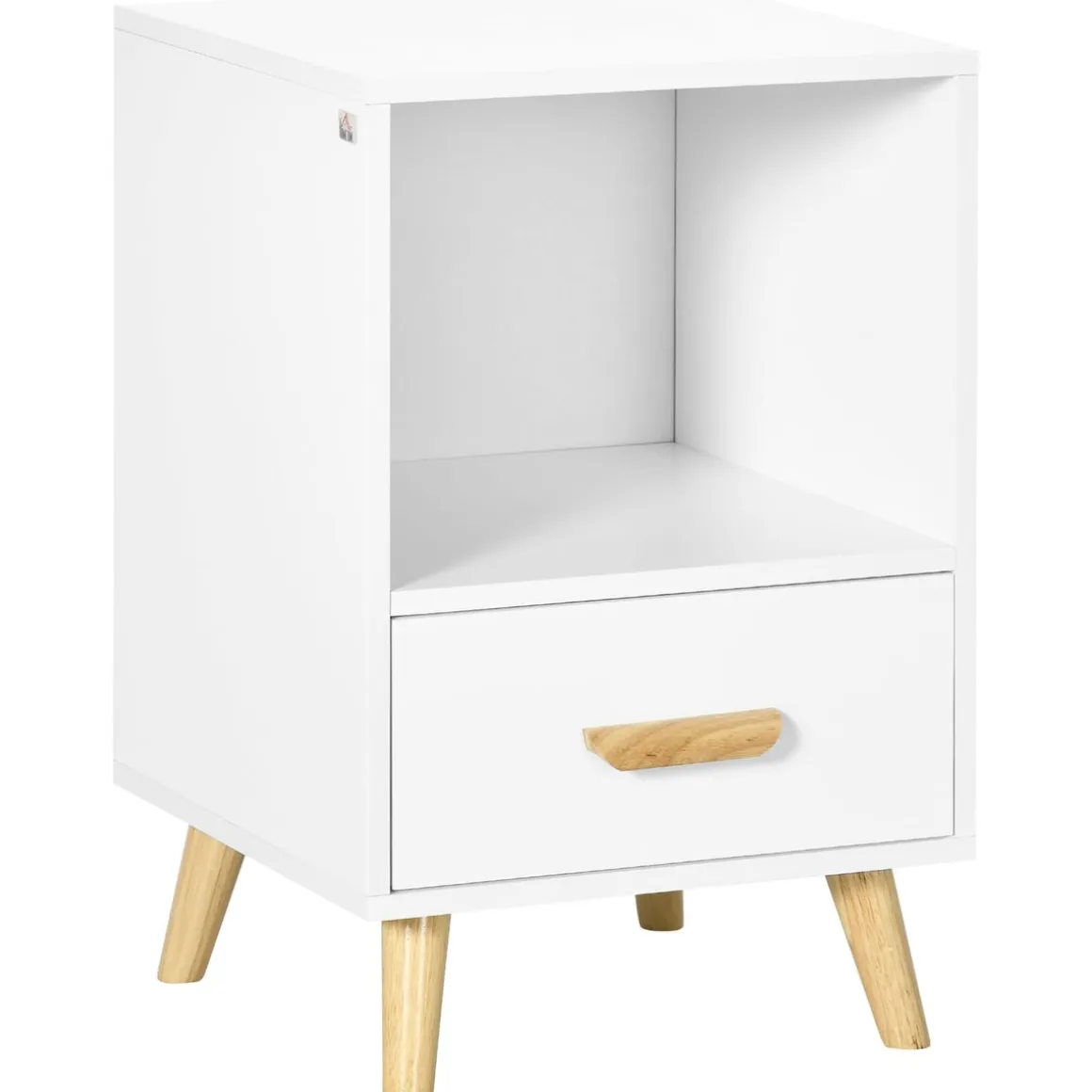 Mesita de noche Blanca Homcom 1 cajón + 1 módulo blanco/natural 62x40x40 cm