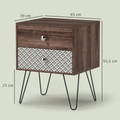 Mesita de noche Boho Homcom 2 cajones marrón 55,5x45x39 cm
