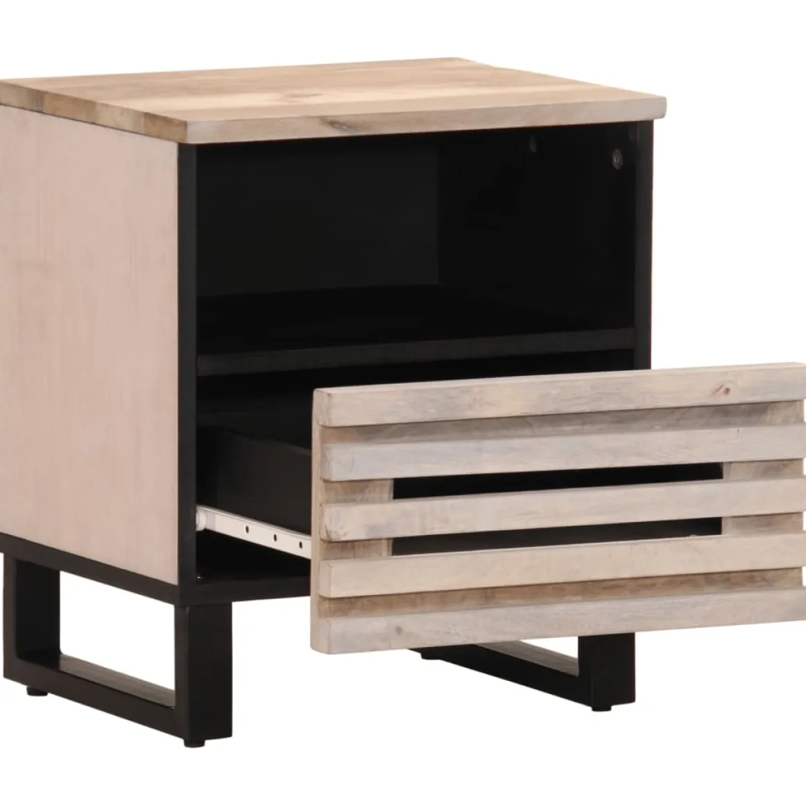 Mesita de noche Brezo 1 cajón + compartimento madera mango blanqueado natural 46x40x34 cm