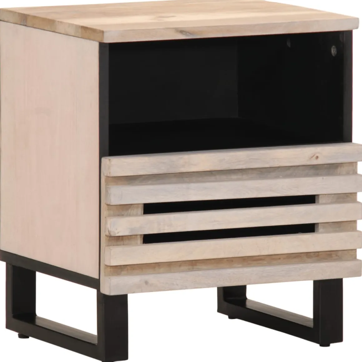 Mesita de noche Brezo 1 cajón + compartimento madera mango blanqueado natural 46x40x34 cm