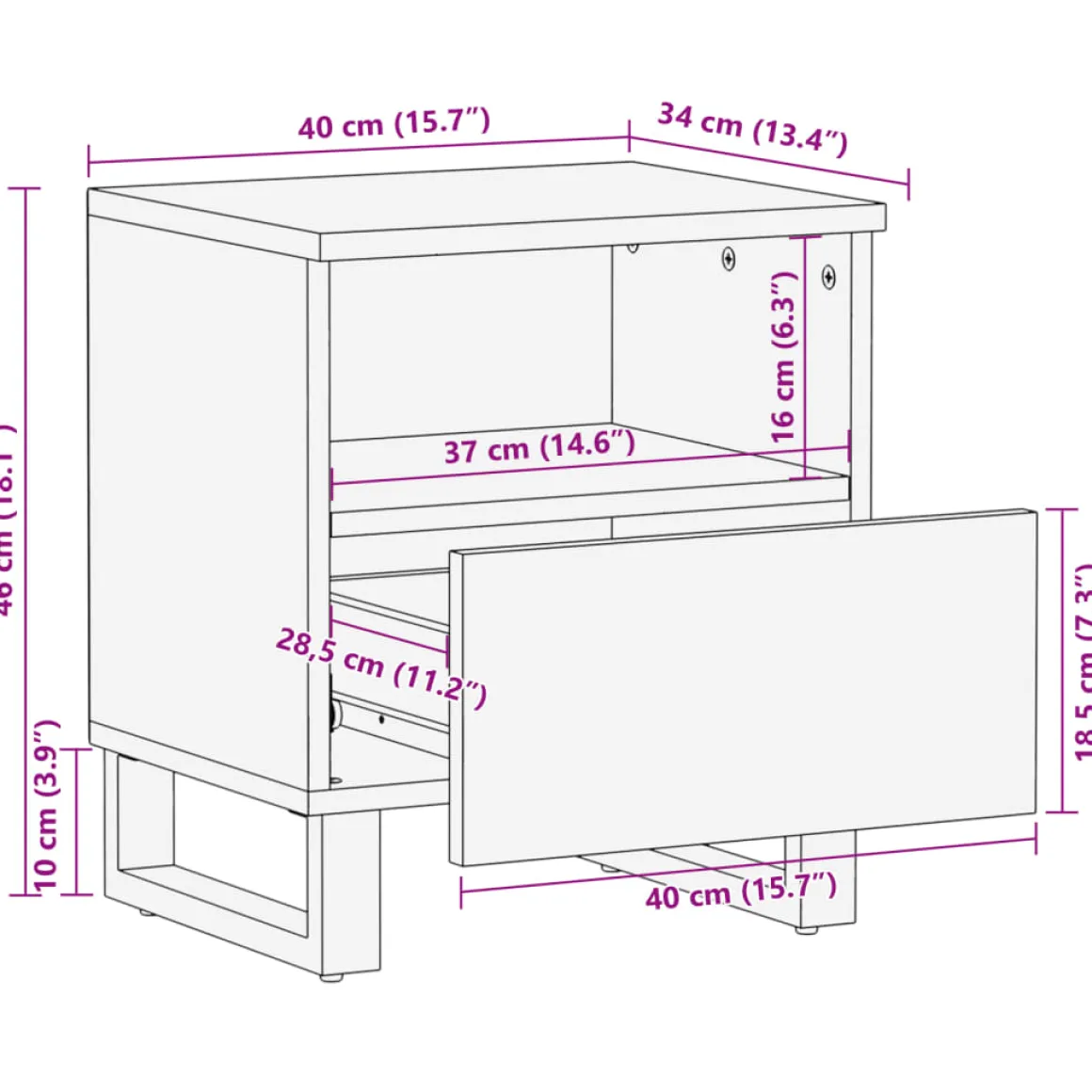 Mesita de noche Brezo 1 cajón + compartimento madera mango blanqueado natural 46x40x34 cm