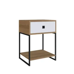 Mesita de noche Catalina 1 cajón blanco/natural 61x45x37 cm