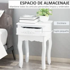 Mesita de noche Cielo Homcom con cajón blanco 60x40x35 cm