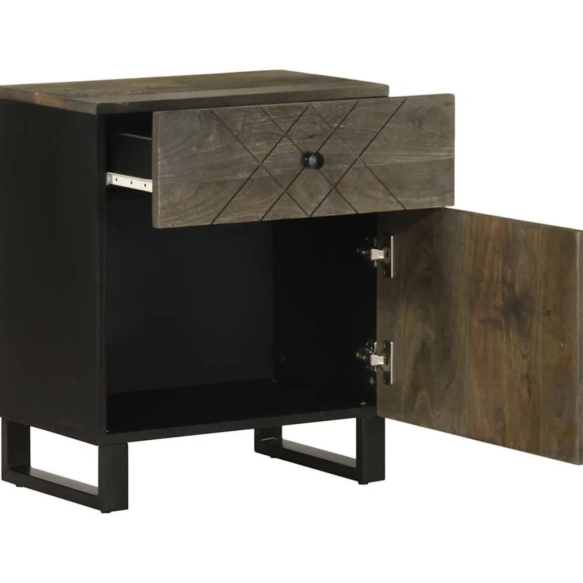 Mesita de noche Cornalina 1 cajón + armario madera de mango negro 60x50x33 cm