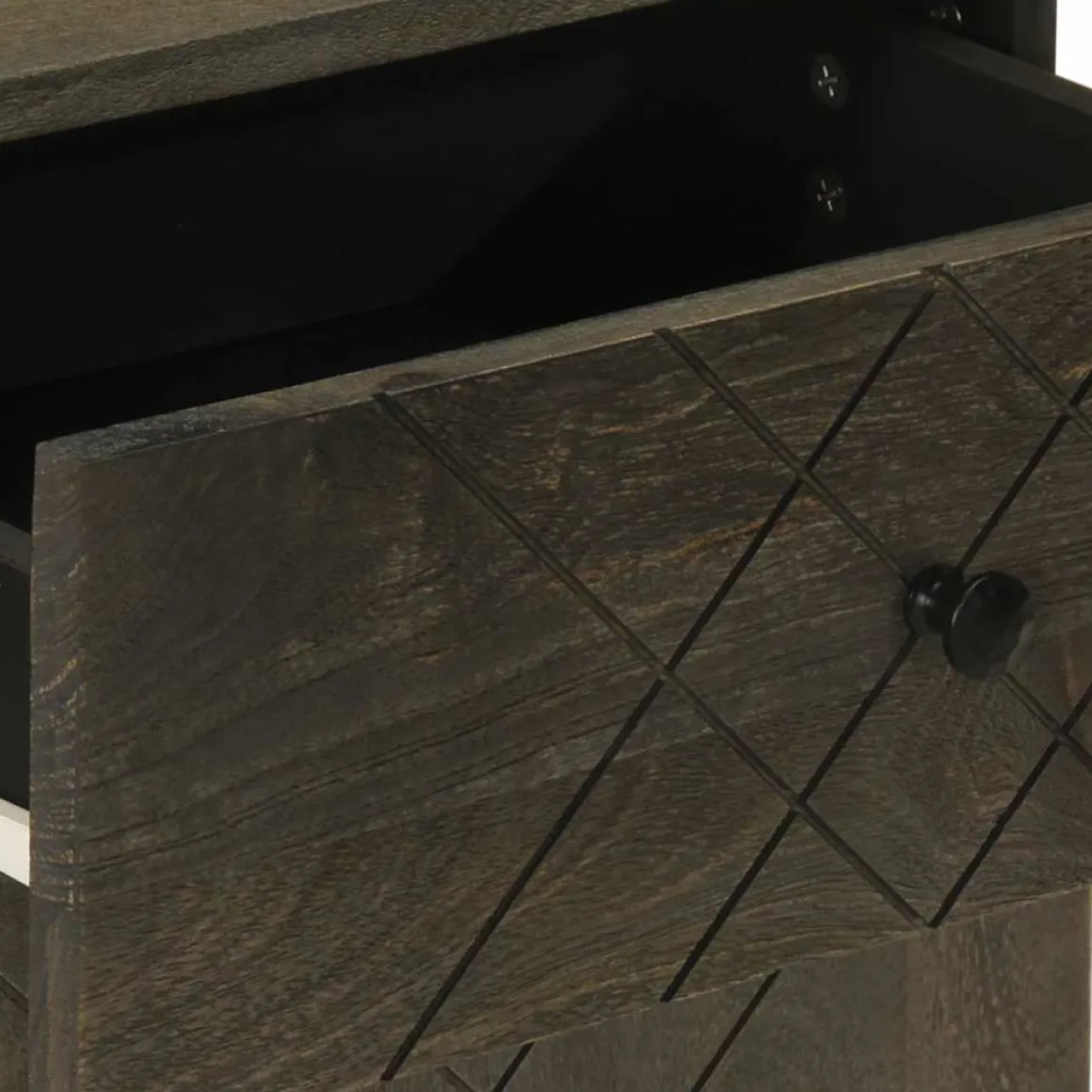 Mesita de noche Cornalina 1 cajón + armario madera de mango negro 60x50x33 cm
