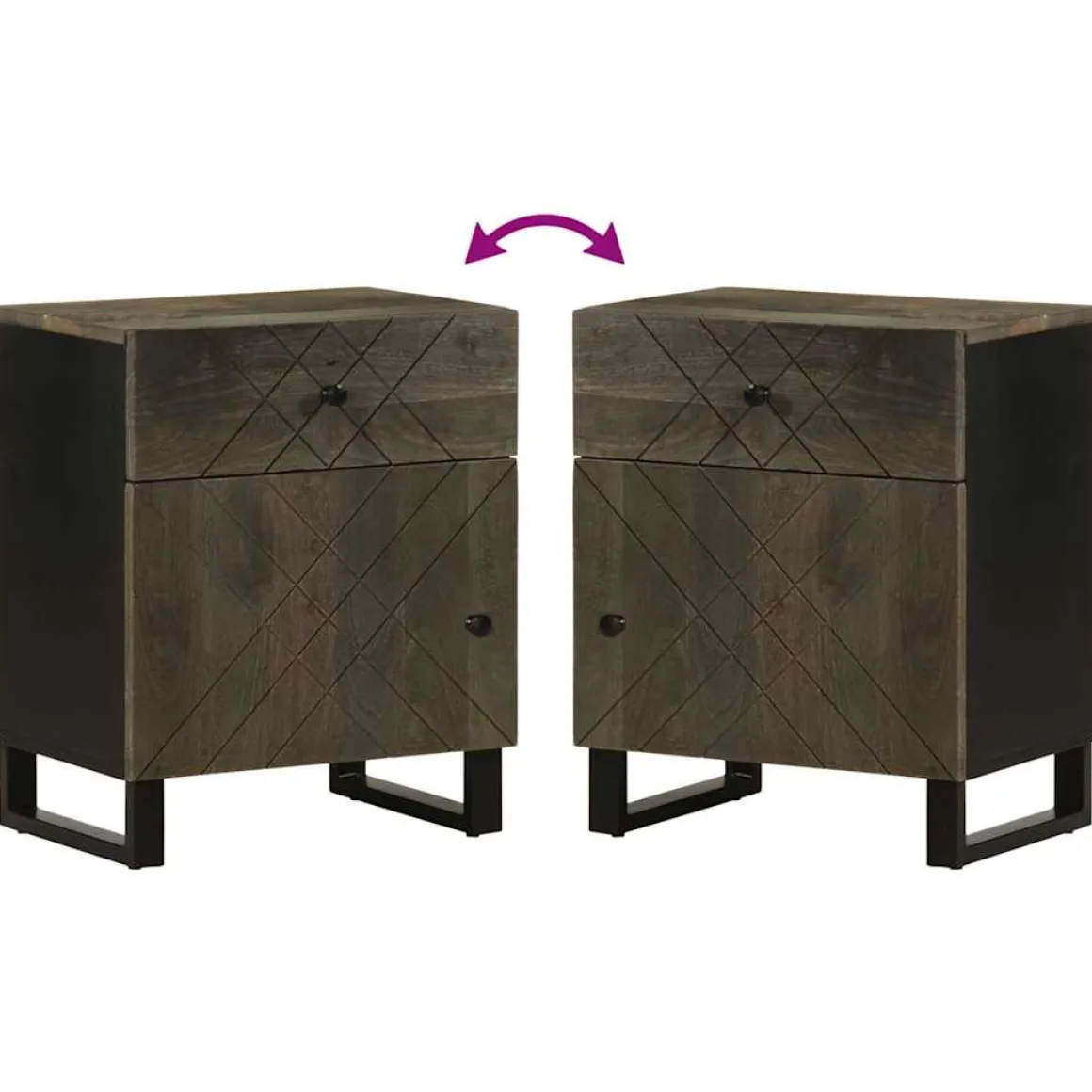 Mesita de noche Cornalina 1 cajón + armario madera de mango negro 60x50x33 cm