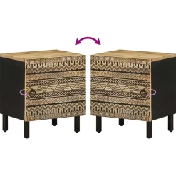 Mesita de noche Egipto con puerta natural/negro 46x40x33,5 cm