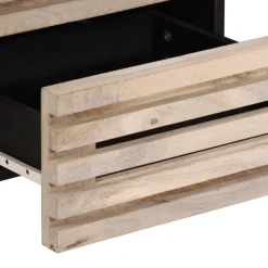 Mesita de noche Geranio 2 cajones madera maciza blanqueada natural 46x40x34 cm
