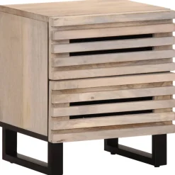 Mesita de noche Geranio 2 cajones madera maciza blanqueada natural 46x40x34 cm