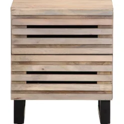 Mesita de noche Geranio 2 cajones madera maciza blanqueada natural 46x40x34 cm