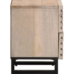 Mesita de noche Geranio 2 cajones madera maciza blanqueada natural 46x40x34 cm