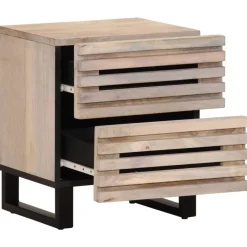 Mesita de noche Geranio 2 cajones madera maciza blanqueada natural 46x40x34 cm