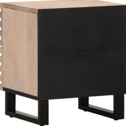 Mesita de noche Geranio 2 cajones madera maciza blanqueada natural 46x40x34 cm