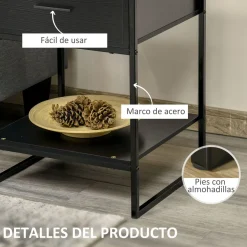 Mesita de noche Gálvez Homcom 1 cajón + 1 estante negro 60x45x40 cm
