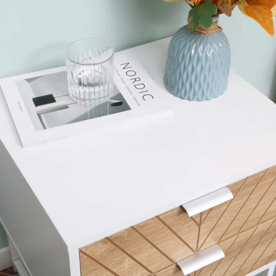 Mesita de noche Homcom con 2 cajones blanco/natural 48x45x39 cm