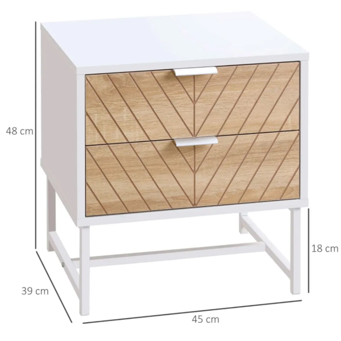 Mesita de noche Homcom con 2 cajones blanco/natural 48x45x39 cm