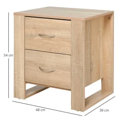 Mesita de noche Iria Homcom 2 cajones madera 54x48x39 cm