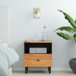 Mesita de noche Joropo cajón + compartimento madera de acacia natural 46x40x33 cm