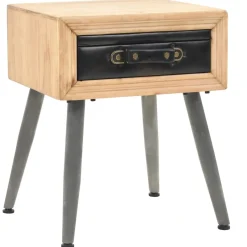 Mesita de noche Lock con cajón madera de abeto natural/gris 50x43x38 cm