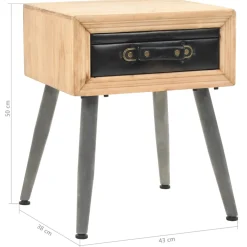 Mesita de noche Lock con cajón madera de abeto natural/gris 50x43x38 cm