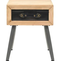 Mesita de noche Lock con cajón madera de abeto natural/gris 50x43x38 cm