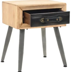 Mesita de noche Lock con cajón madera de abeto natural/gris 50x43x38 cm