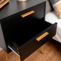 Mesita de noche MOA Vinthera 2 cajones negro/dorado 60,3x40x30 cm