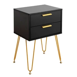 Mesita de noche MOA Vinthera 2 cajones negro/dorado 60,3x40x30 cm