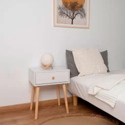 Mesita de noche MOA Vinthera 1 cajón blanco/madera 51x40x30 cm