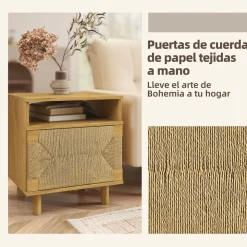 Mesita de noche Panda Homcom con estante y armario natural 50x45x39 cm