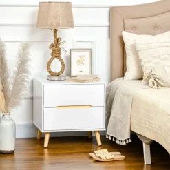 Mesita de noche Poppy Homcom 2 cajones blanco 50,5x50x40 cm