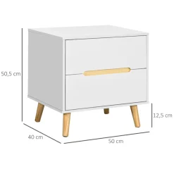 Mesita de noche Poppy Homcom 2 cajones blanco 50,5x50x40 cm