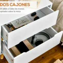 Mesita de noche Poppy Homcom 2 cajones blanco 50,5x50x40 cm
