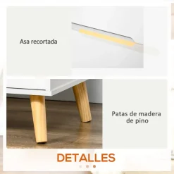 Mesita de noche Poppy Homcom 2 cajones blanco 50,5x50x40 cm