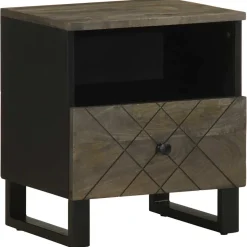 Mesita de noche Quiastolita 1 cajón + compartimento madera de mango negro 46x40x33 cm