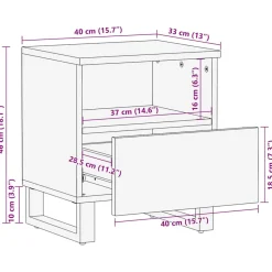 Mesita de noche Quiastolita 1 cajón + compartimento madera de mango negro 46x40x33 cm