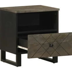 Mesita de noche Quiastolita 1 cajón + compartimento madera de mango negro 46x40x33 cm