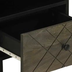 Mesita de noche Quiastolita 1 cajón + compartimento madera de mango negro 46x40x33 cm