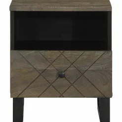 Mesita de noche Quiastolita 1 cajón + compartimento madera de mango negro 46x40x33 cm