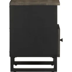 Mesita de noche Quiastolita 1 cajón + compartimento madera de mango negro 46x40x33 cm