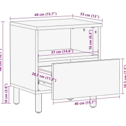 Mesita de noche Reinita 1 cajón + compartimento madera maciza natural 46x40x33 cm