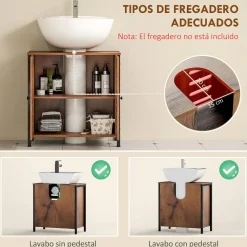 Mesita de noche Sink Homcom 2 estantes marrón 60x60x30 cm
