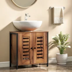 Mesita de noche Sink Homcom 2 estantes marrón 60x60x30 cm