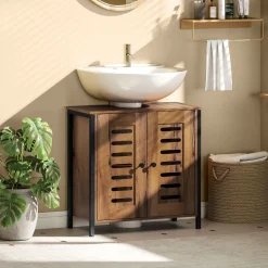 Mesita de noche Sink Homcom 2 estantes marrón 60x60x30 cm