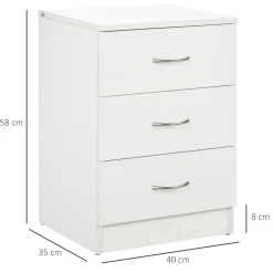 Mesita de noche Varego Homcom 3 cajones blanco 58x40x35 cm