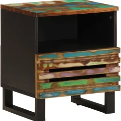 Mesita de noche Yuca 1 cajón + compartimento madera reciclada multicolor 46x40x34 cm